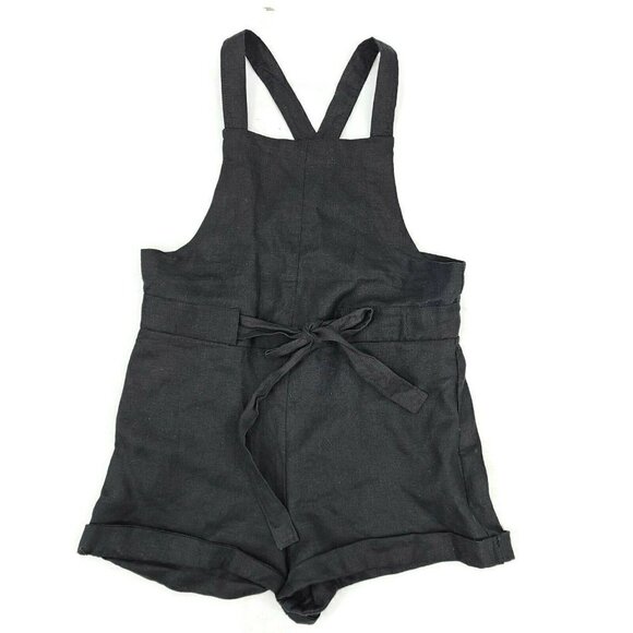 New Seek the Label Linen Short Overalls Womens XS Black Shortalls - Picture 1 of 6